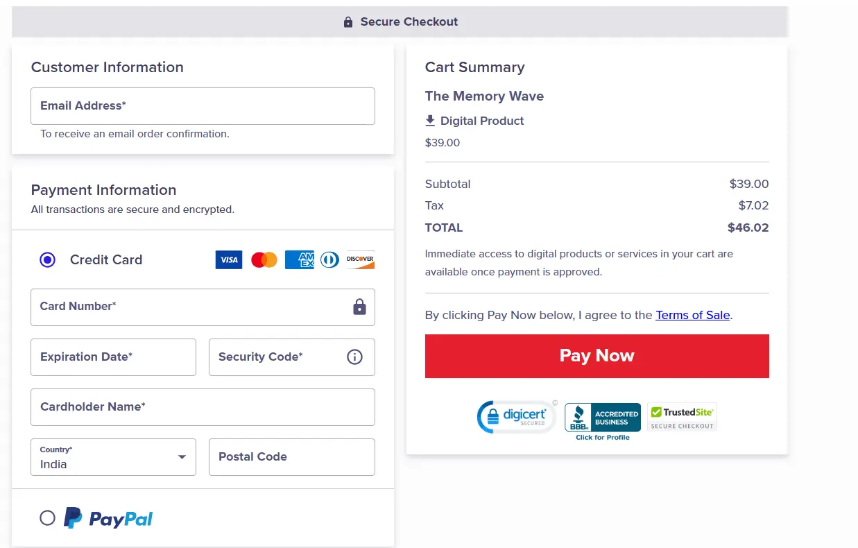 The Brain Song Checkout Page